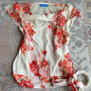 Floral Sheer Top - Red and Cream